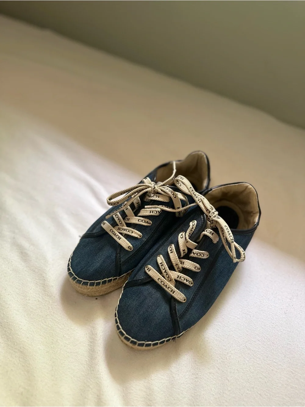 Coach Navy Denim Espadrille Sneakers with Cream Laces